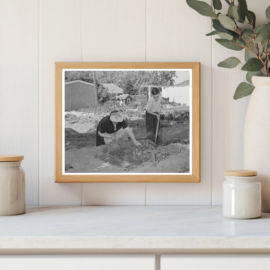 1942 Housewife and Son Gardening in Turlock California