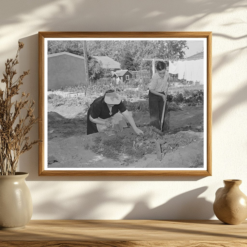 1942 Housewife and Son Gardening in Turlock California