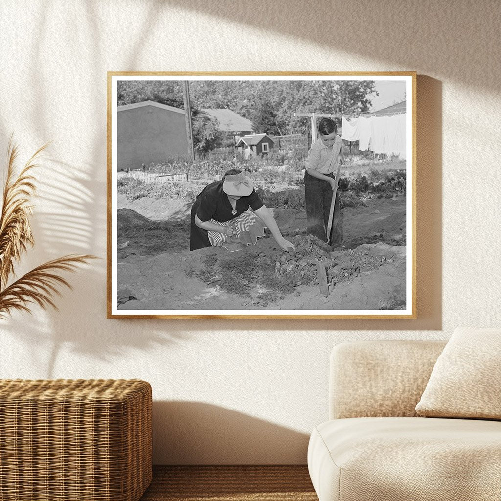 1942 Housewife and Son Gardening in Turlock California