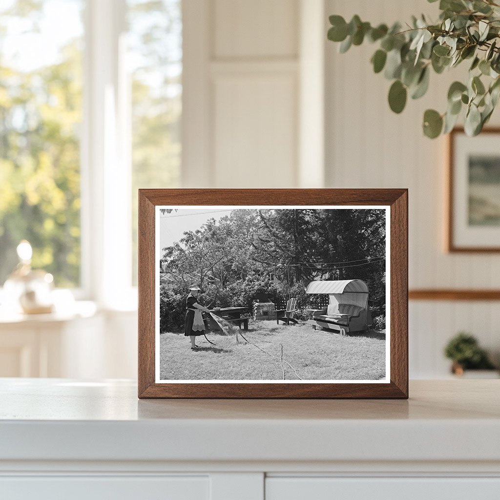 1942 Vintage Photo of Housewife Watering Lawn in Turlock