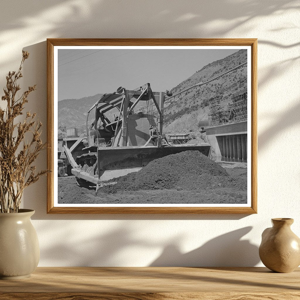 Bulldozer at Shasta Dam June 1942 Black and White Photo
