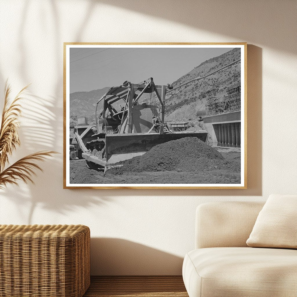 Bulldozer at Shasta Dam June 1942 Black and White Photo
