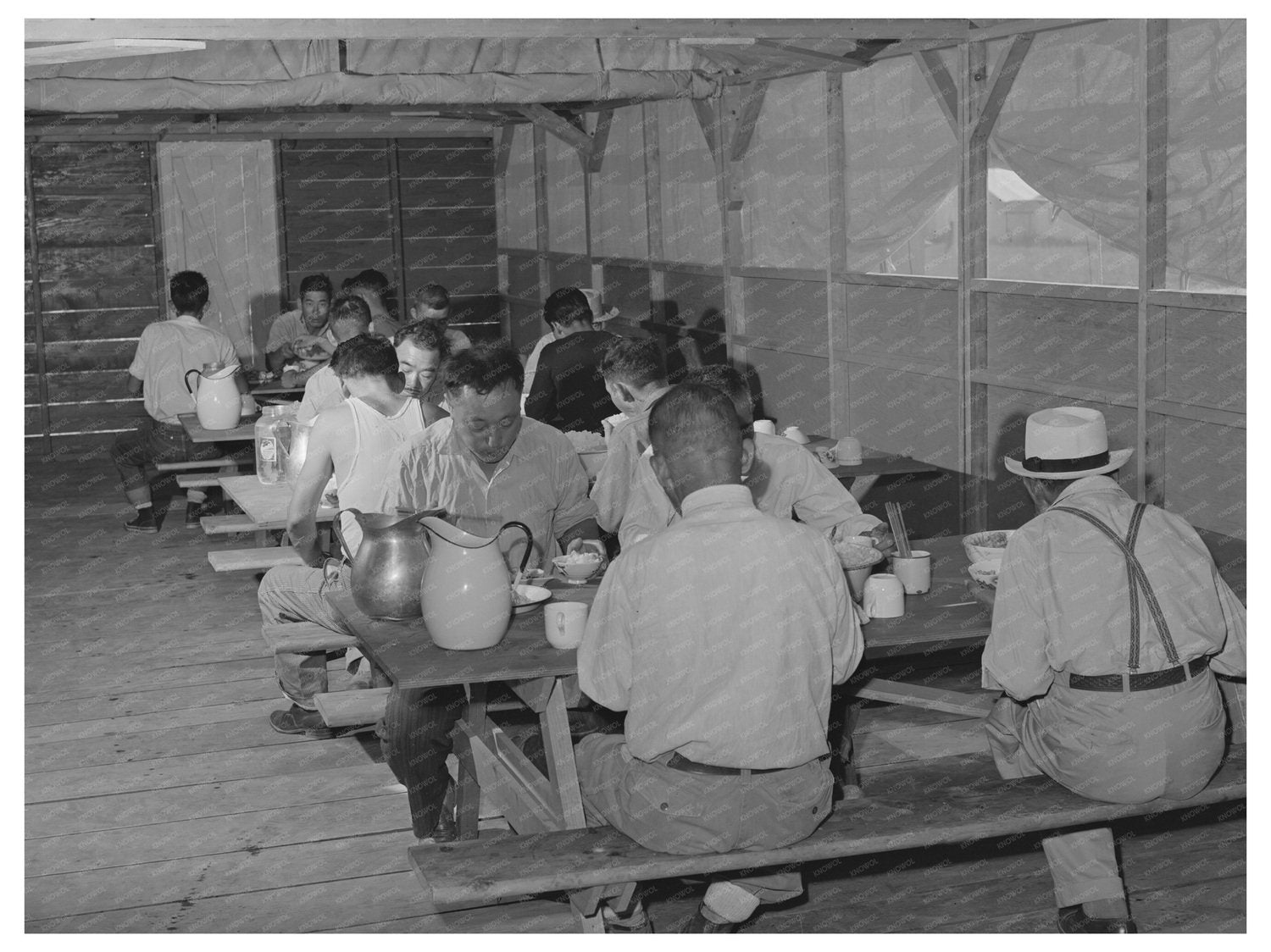 1942 Vintage Mobile Camp Mess Hall Scene in Idaho