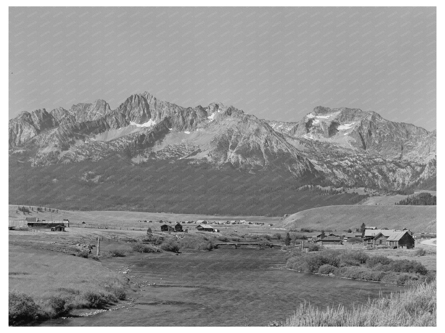 Vintage 1942 Landscape of Stanley Idaho and Salmon River