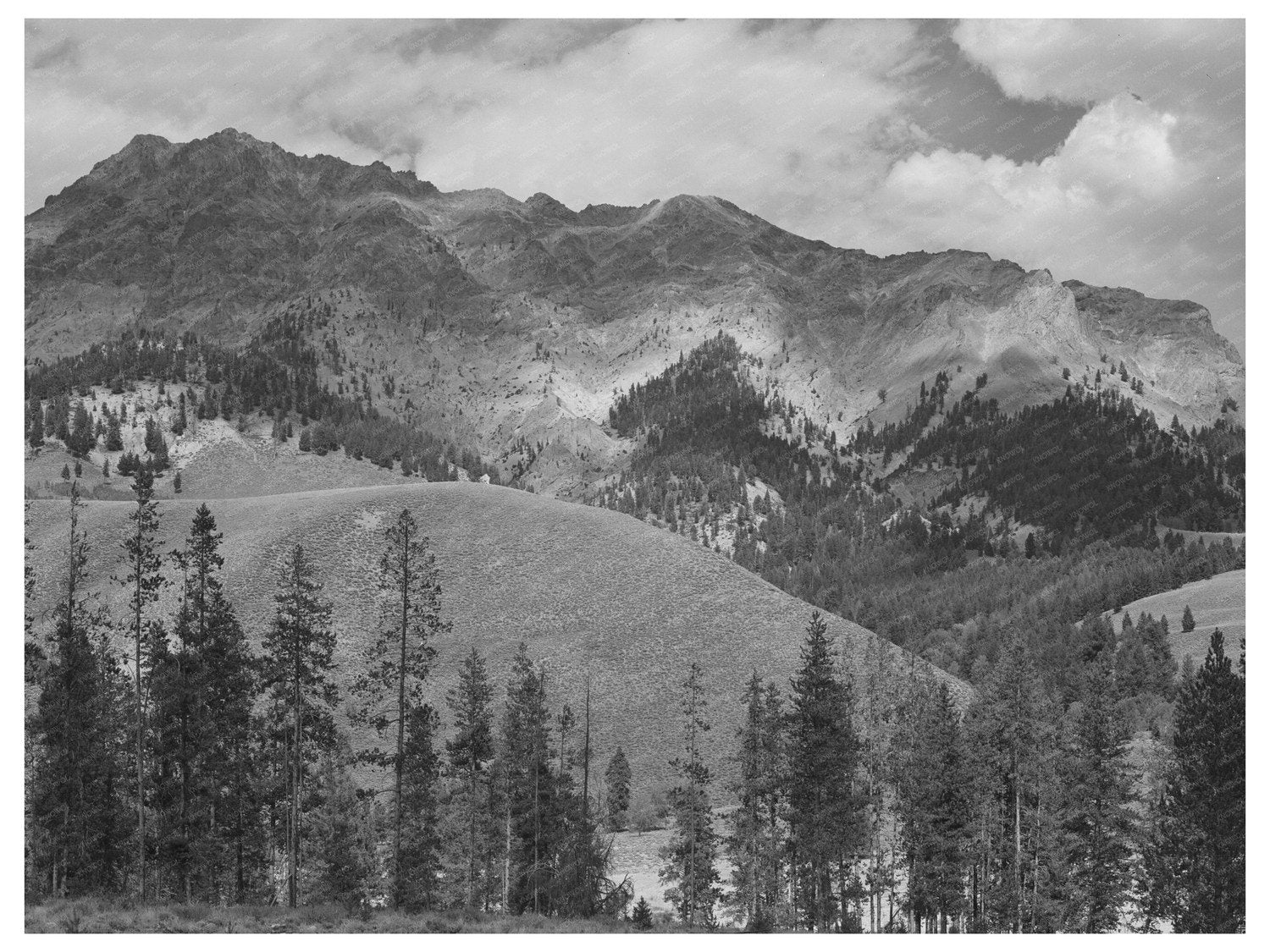 Vintage 1942 Big Wood River Mountains Idaho Landscape Photo