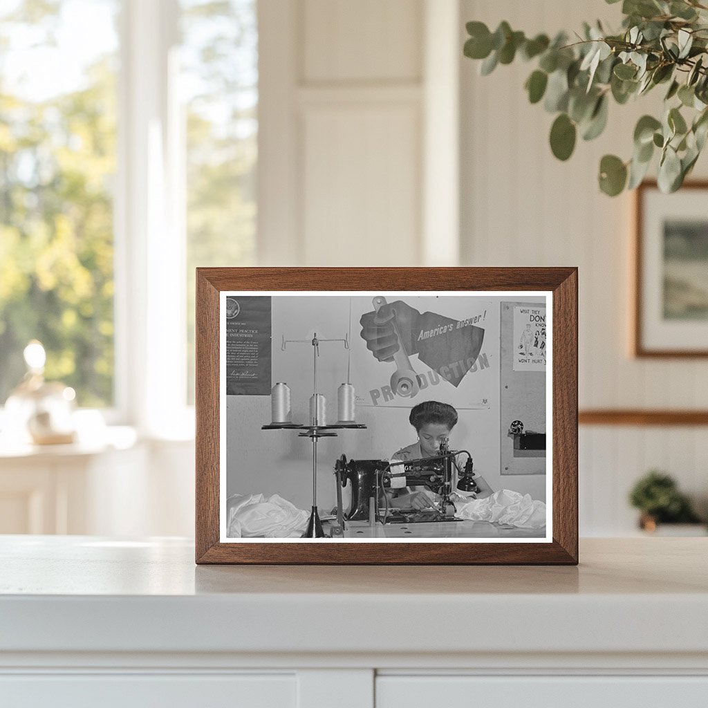 Hemming Pilot Parachute on Sewing Machine April 1942