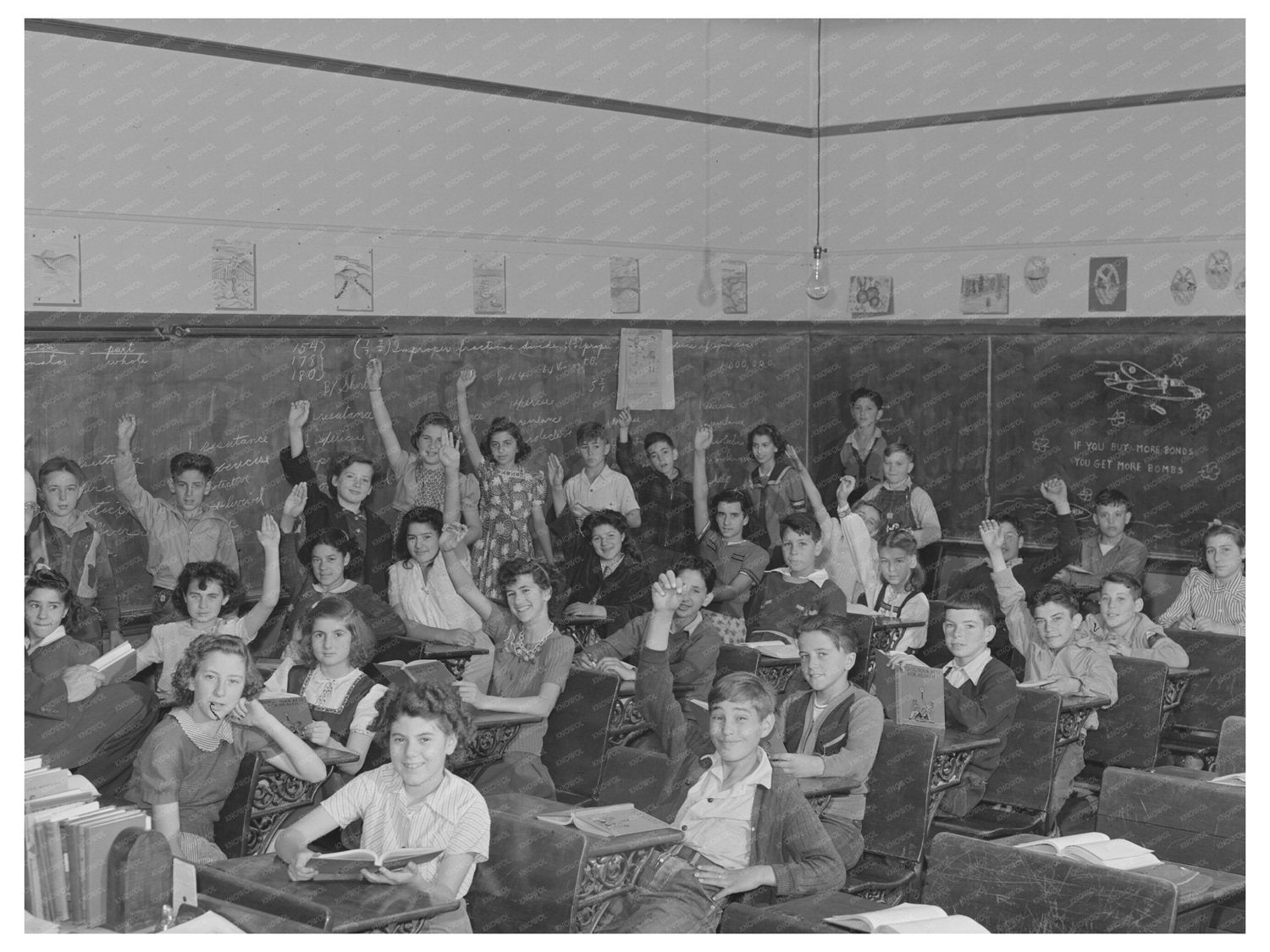 1942 Classroom in San Leandro California with Raising Hands