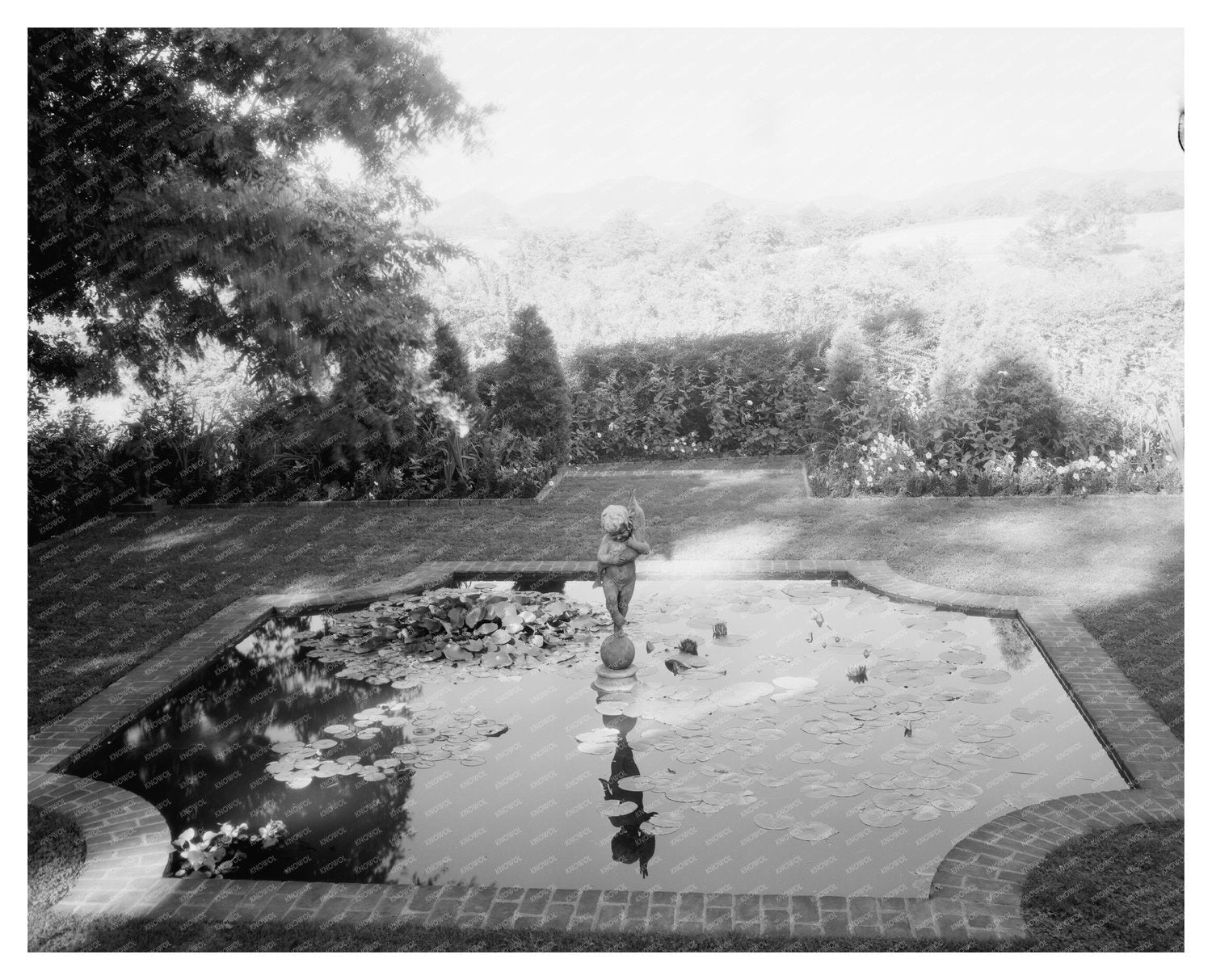 Hollins, VA Garden Scene Photograph, Early 20th Century