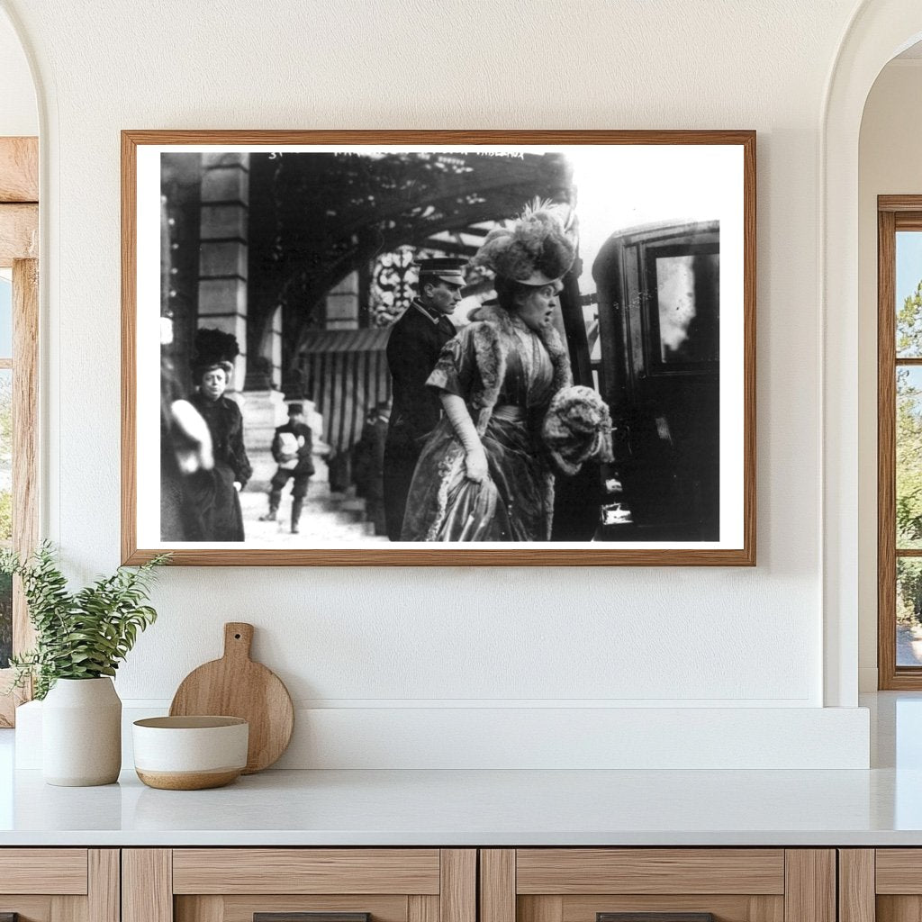 Elegant Woman Departing 1910s New York Society Tableau