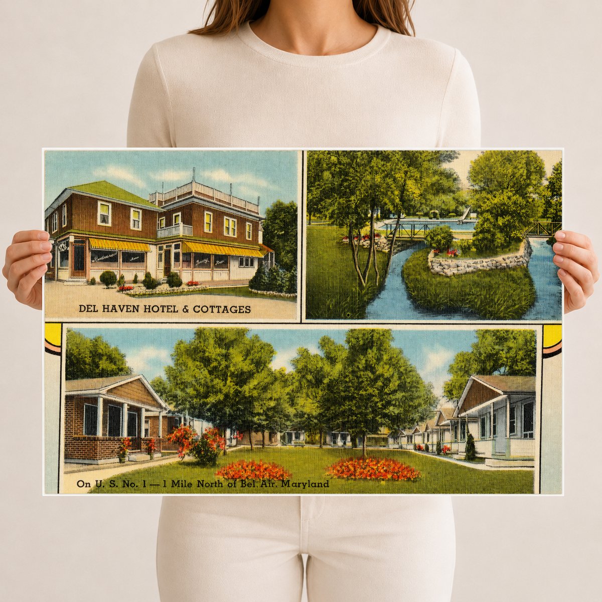 Del Haven Hotel & Cottages, on U. S. no. 1 -- 1 mile north of Bel Air, Maryland — Vintage Maryland Postcard