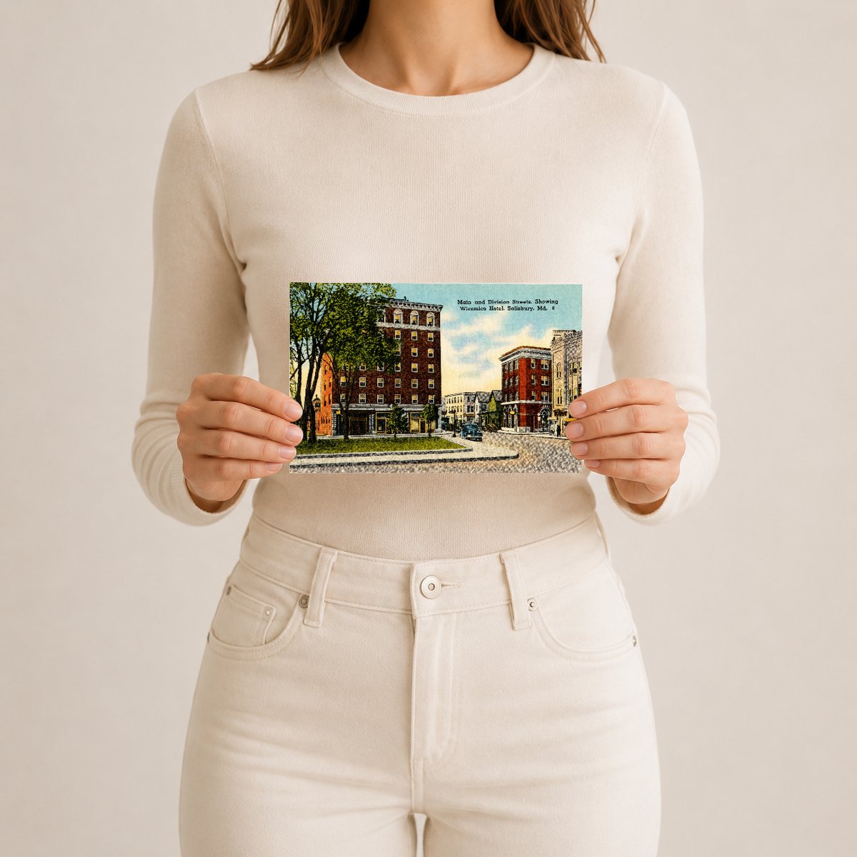 Main and Division Streets, showing Wicomico Hotel, Salisbury, MD — Vintage Maryland Postcard