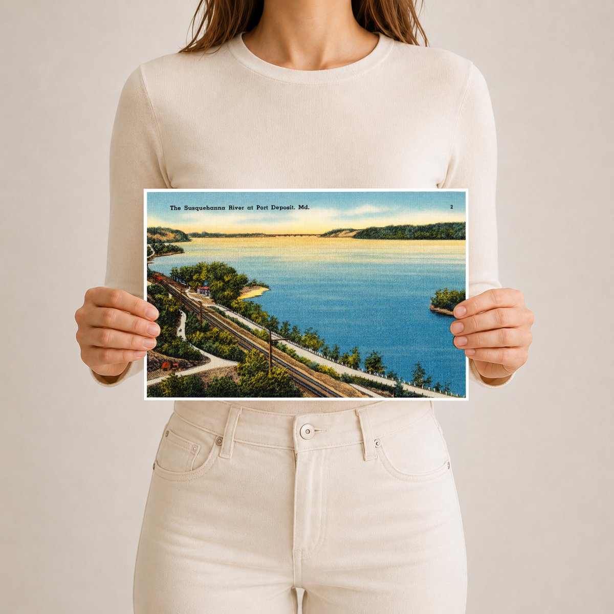The Susquehanna River at Port Deposit, MD — Vintage Maryland Postcard