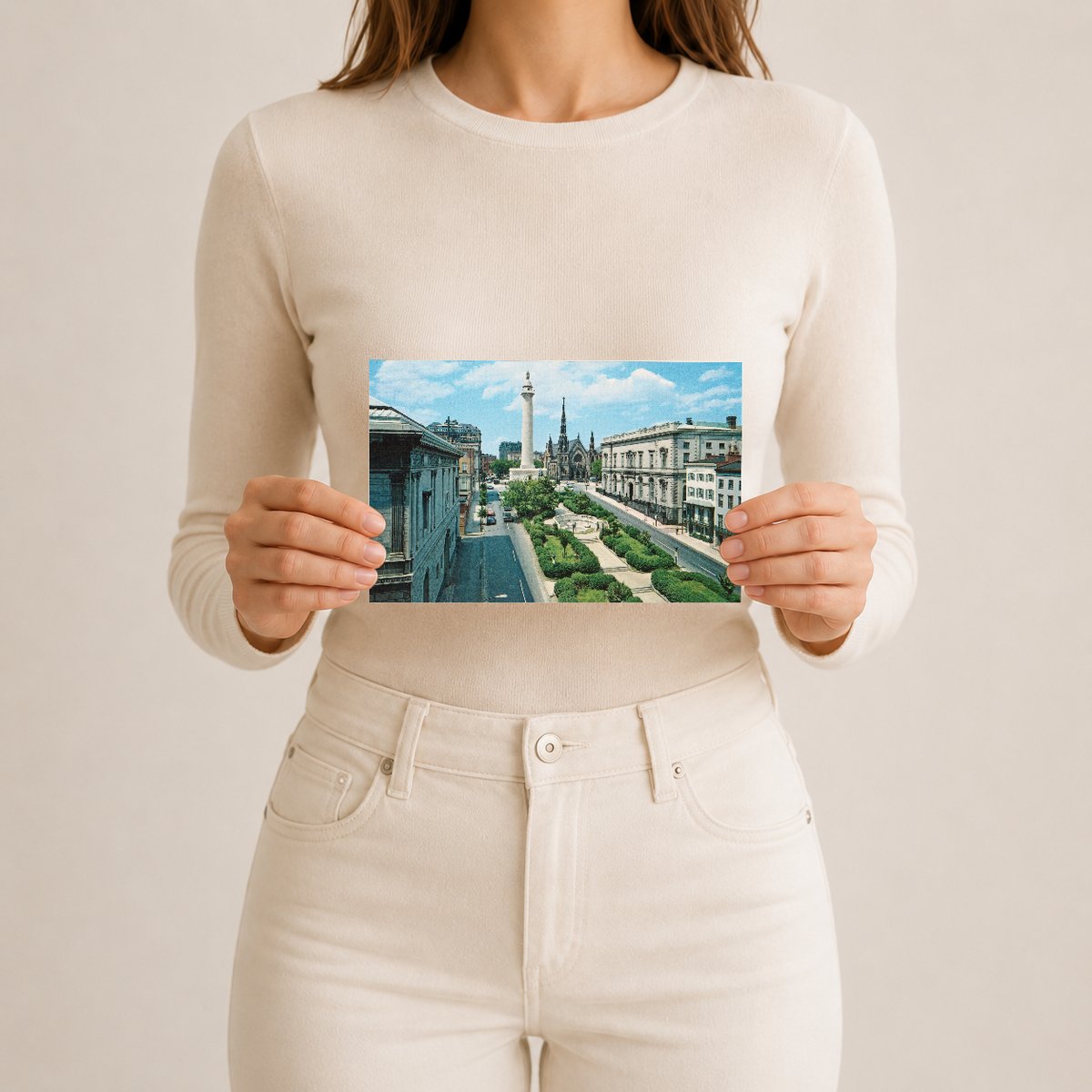 Washington Monument and Mt. Vernon Place, Baltimore, Maryland — Vintage Maryland Postcard