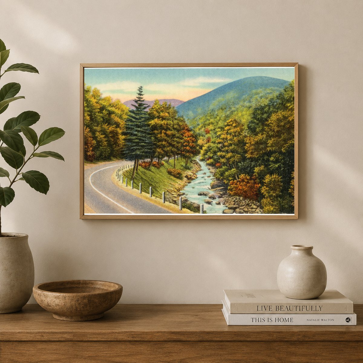 Road paralleling stream — Vintage Maryland Postcard
