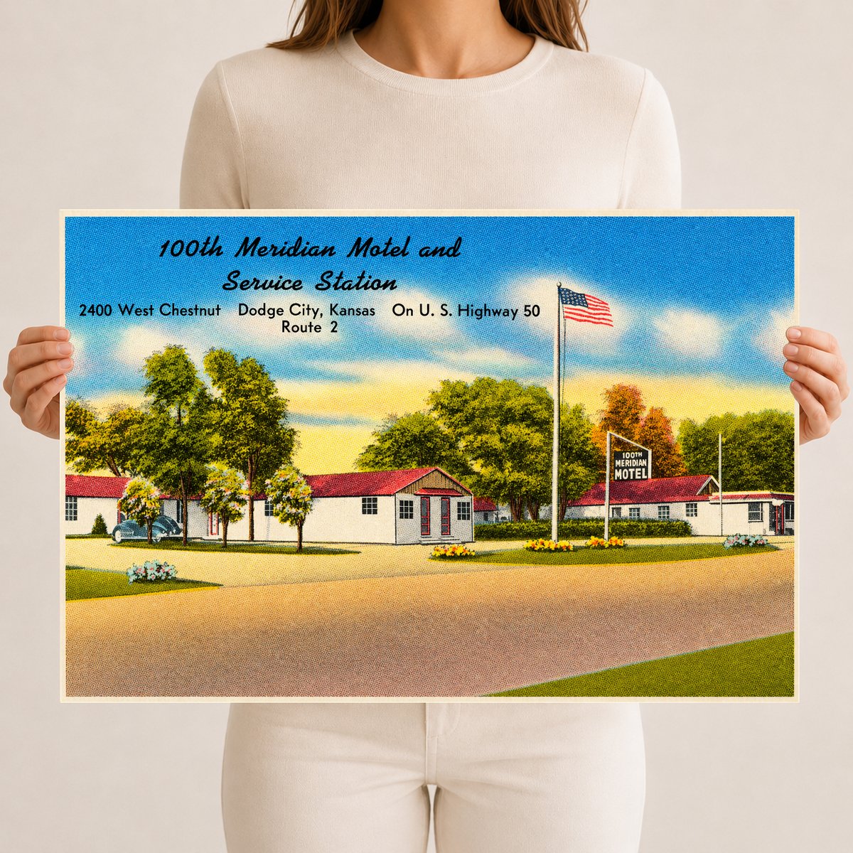 Dodge City, KS: 100Th Meridian Motel and Service Station, 2400 West Chestnut, Dodge City, Kansas, on U. S. Highway 50, Route 2