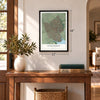 Lindenhurst, New York map, 12 x 18 inch print in a black frame in an entryway