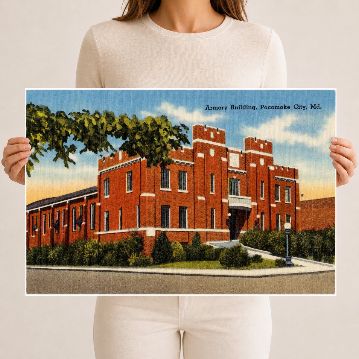 Armory building, Pocomoke City, MD — Vintage Maryland Postcard