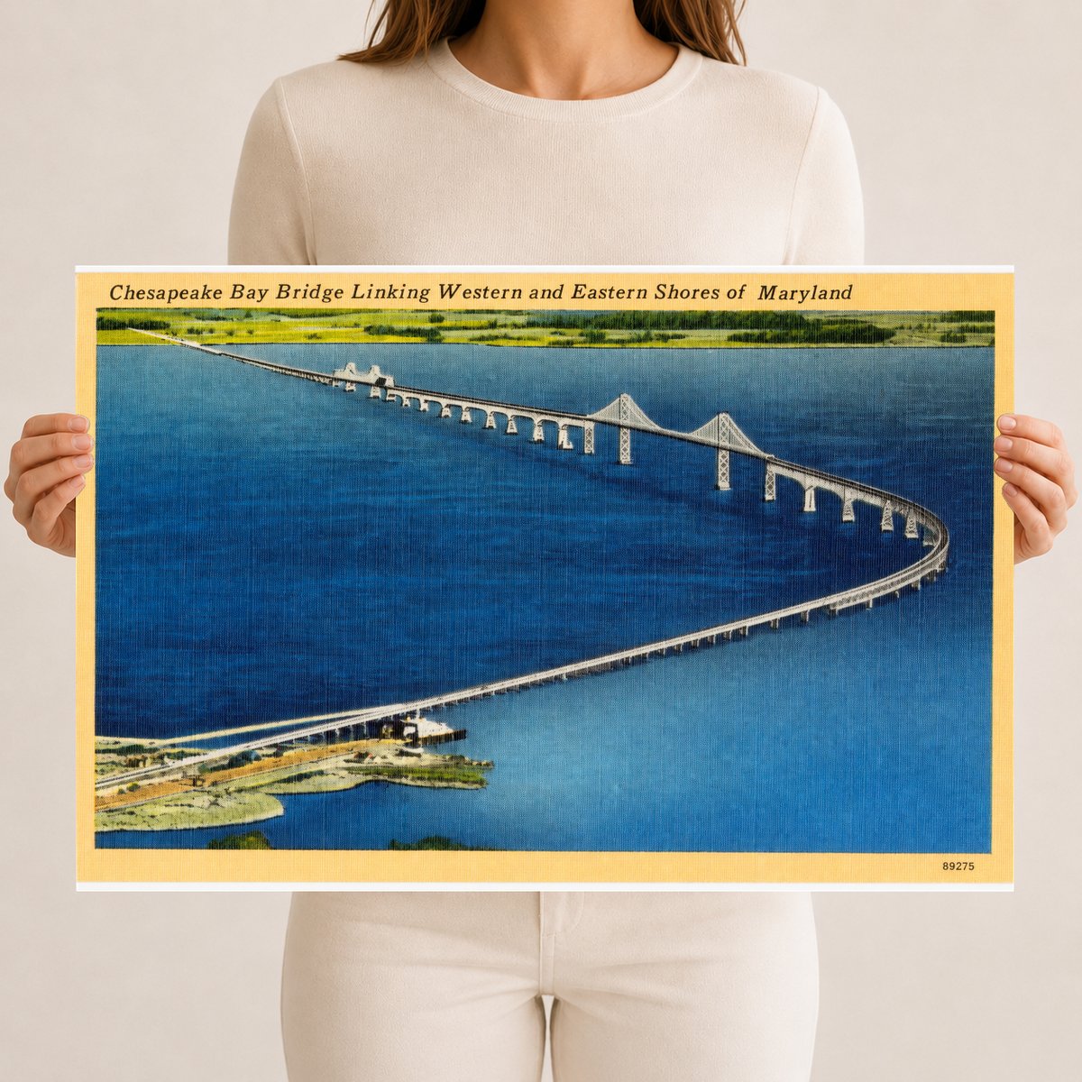 Chesapeake Bay Bridge linking western and eastern shores of Maryland — Vintage Maryland Postcard