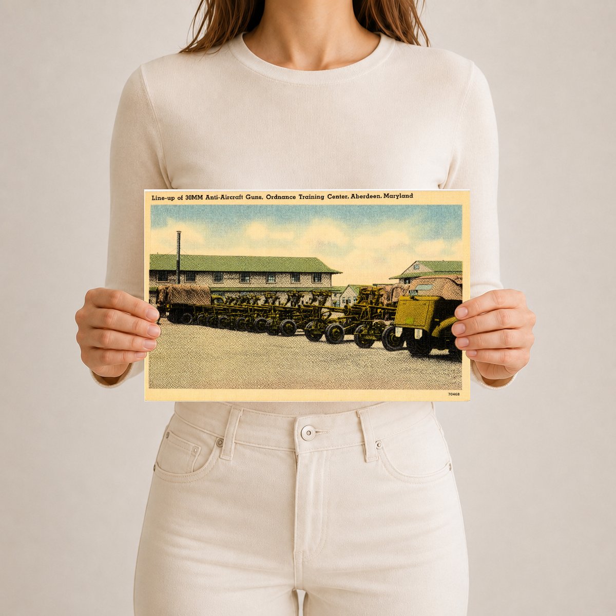 Line-up of 30MM Anti-Aircraft Guns, Ordnance Training Center, Aberdeen, Maryland — Vintage Maryland Postcard