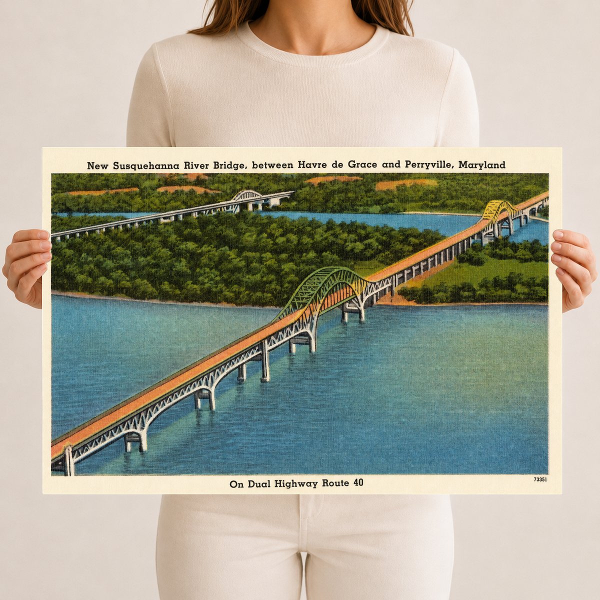 New Susquehanna River Bridge, between Havre de Grace and Perryville, Maryland — Vintage Maryland Postcard