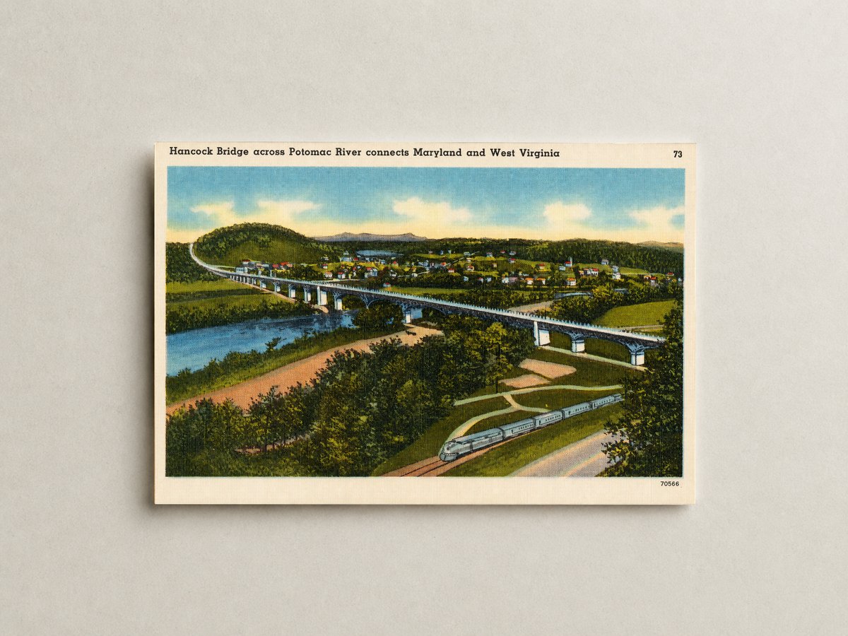 Hancock Bridge across Potomac River connects Maryland and West Virginia — Vintage Maryland Postcard