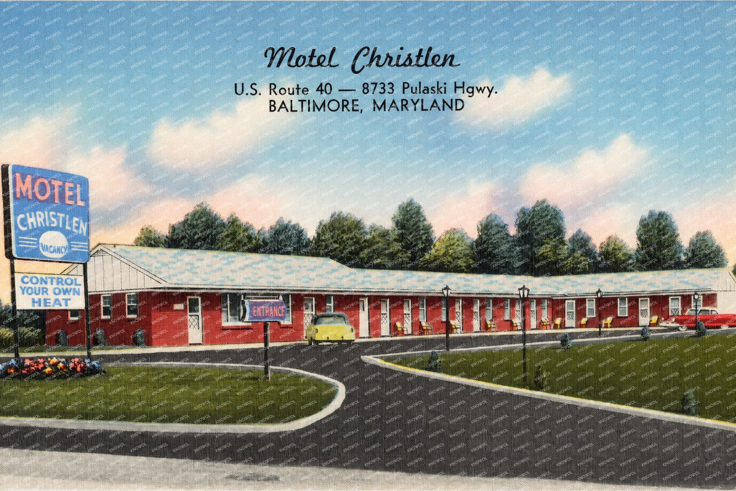 Motel Christlen, U. S. Route 40 -- 8733 Pulaski Hgwy., Baltimore, Maryland — Vintage Maryland Postcard