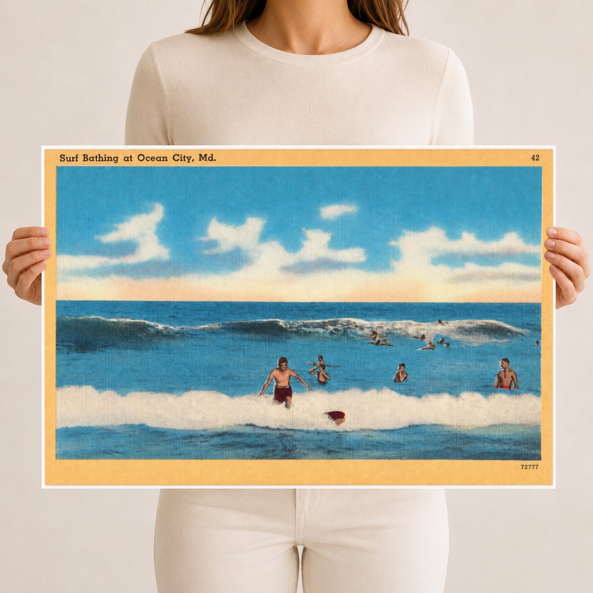 Surf bathing at Ocean City, MD — Vintage Maryland Postcard