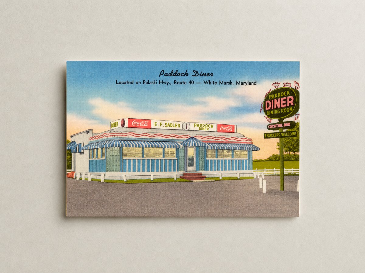 Paddock Diner, located on Pulaski Hwy., Route 40 -- White Marsh, Maryland — Vintage Maryland Postcard