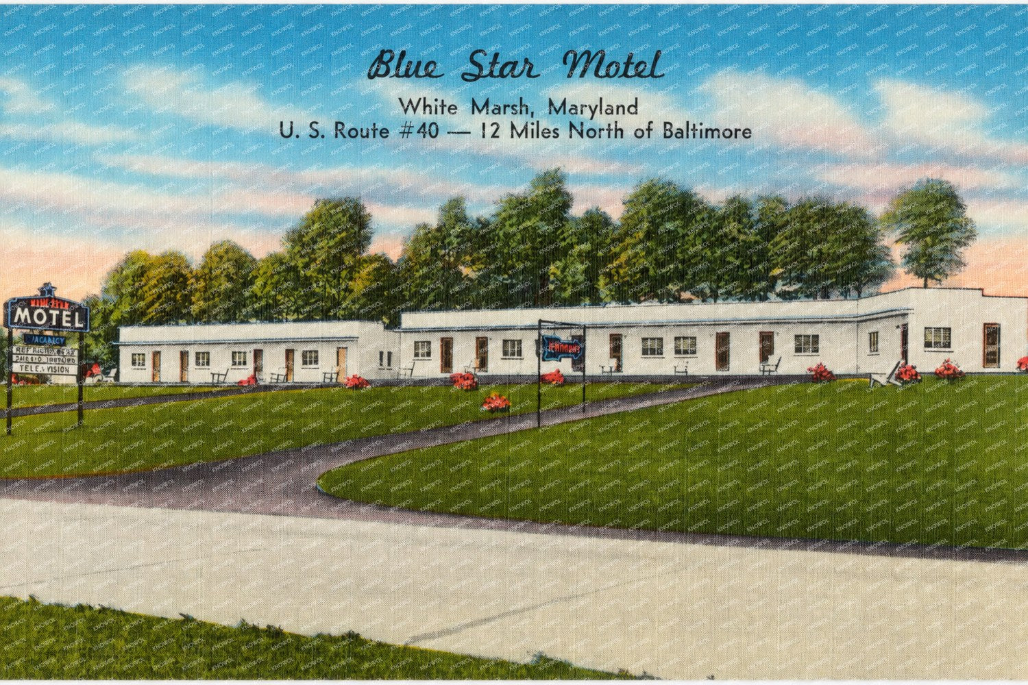 Blue Star Motel, White Marsh, Maryland, U. S. Route #40 -- 12 miles north of Baltimore — Vintage Maryland Postcard