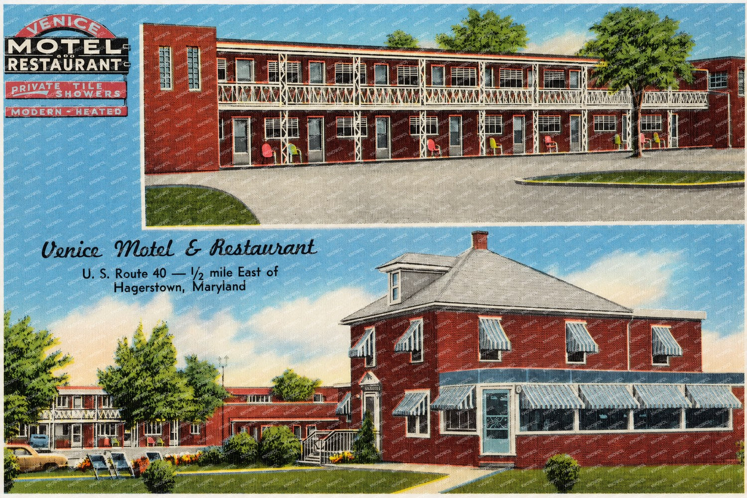 Venice Motel & Restaurant, U. S. Route 40 -- 1/2 mile east of Hagerstown, Maryland — Vintage Maryland Postcard