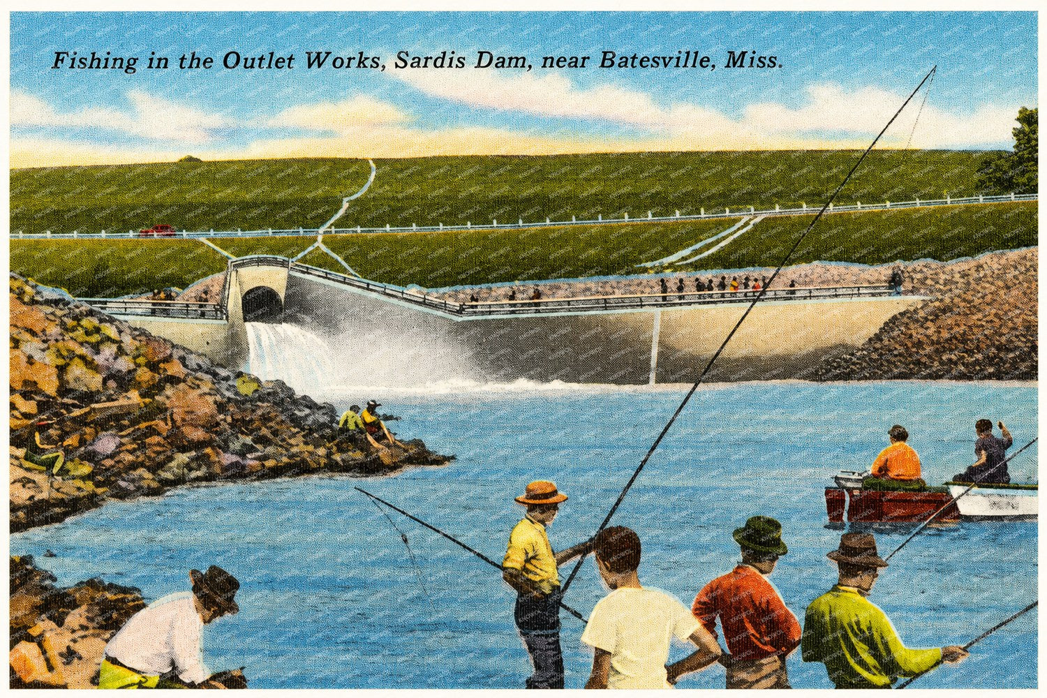 Sardis Lake, MS: Fishing in the outlet works, Sardis Dam, near Batesville