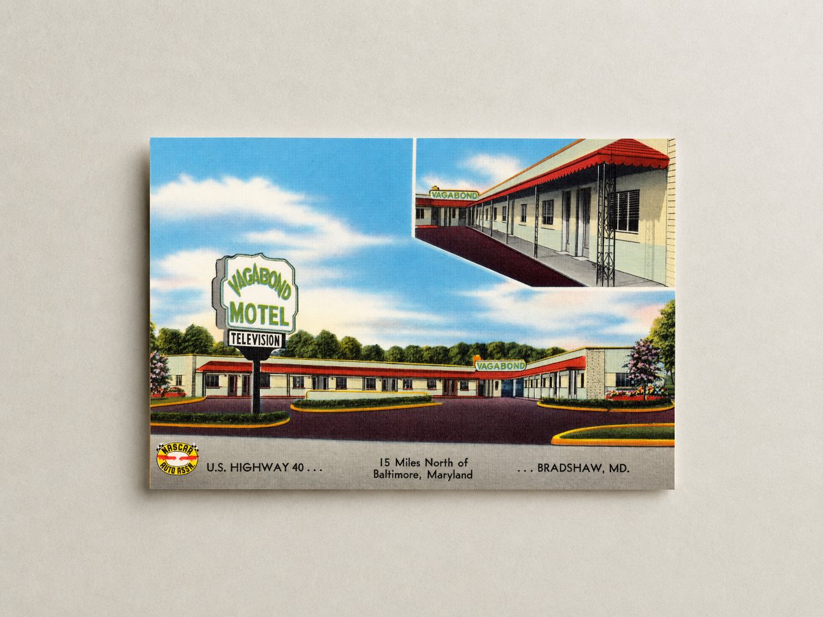 Vagabond Motel, U. S. Highway 40... 15 miles north of Baltimore, Maryland... Bradshaw, MD — Vintage Maryland Postcard