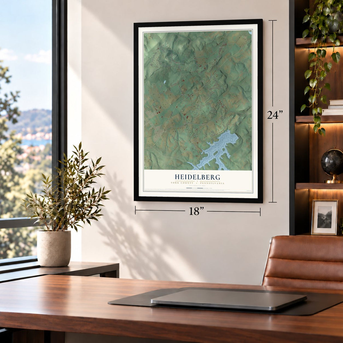 Heidelberg, York County, Pennsylvania map, 18 x 24 inch print in a black frame in a home office
