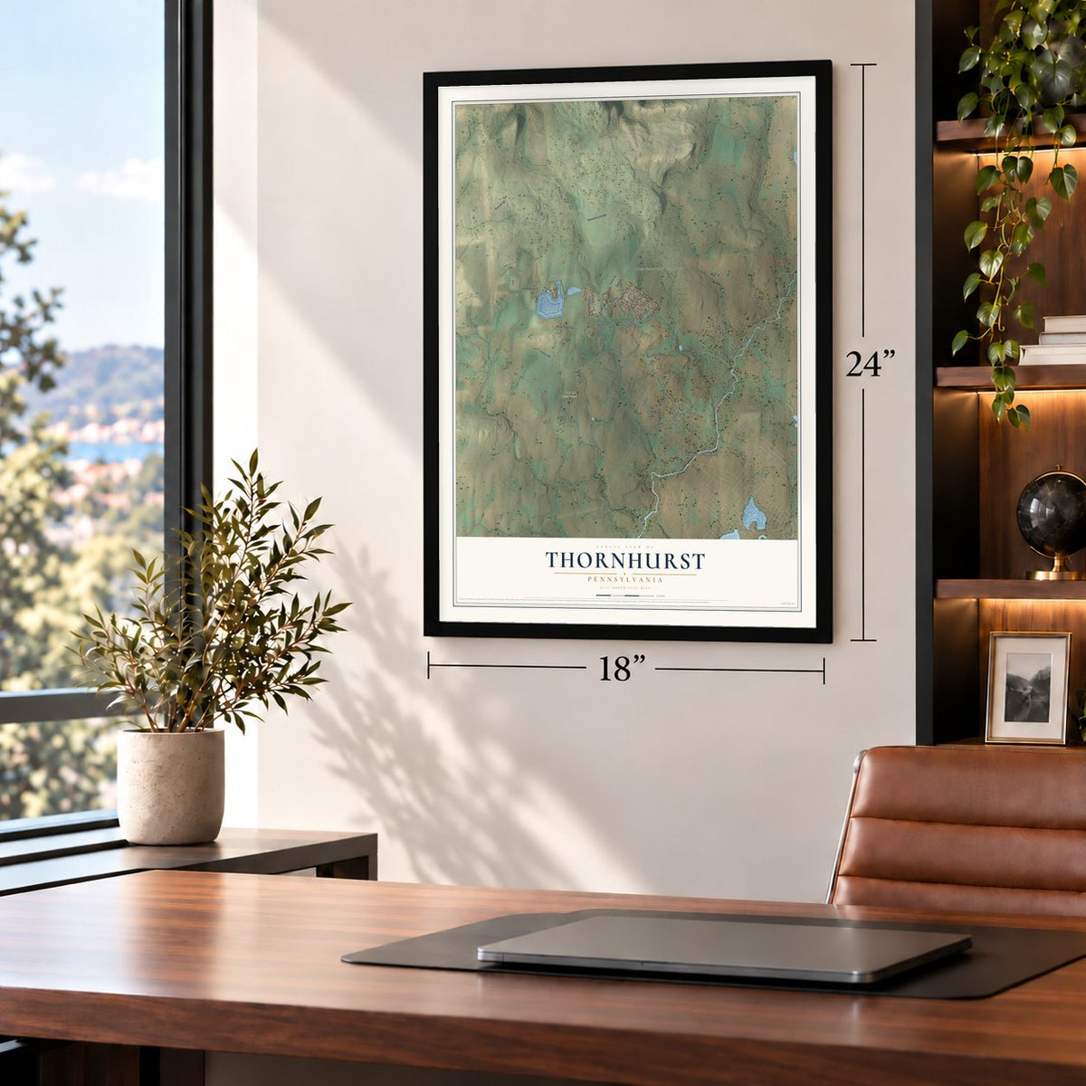 Thornhurst, Pennsylvania map, 18 x 24 inch print in a black frame in a home office