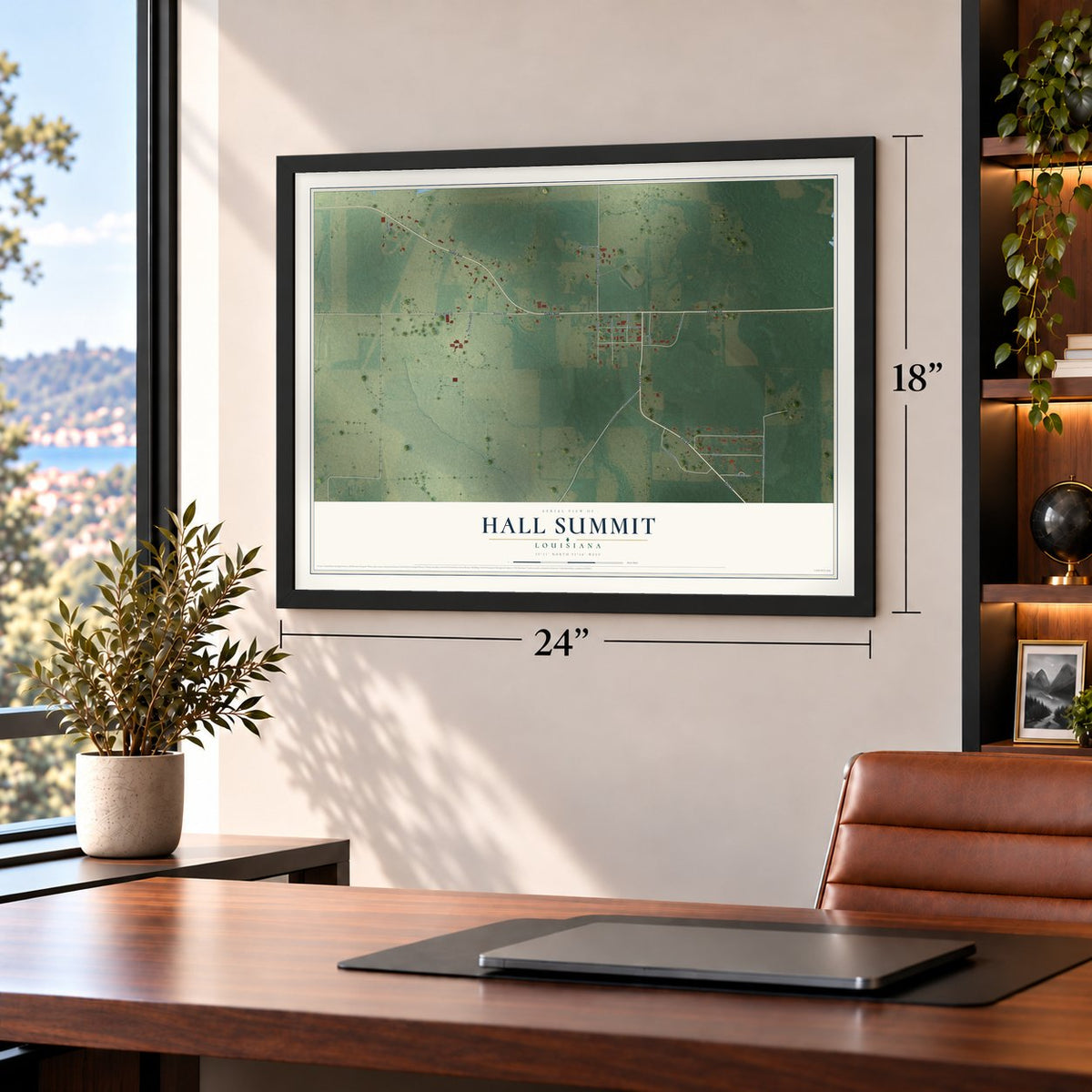Hall Summit, Louisiana map, 18 x 24 inch print in a black frame in a home office
