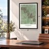 Lauderhill, Florida map, 18 x 24 inch print in a black frame in a home office