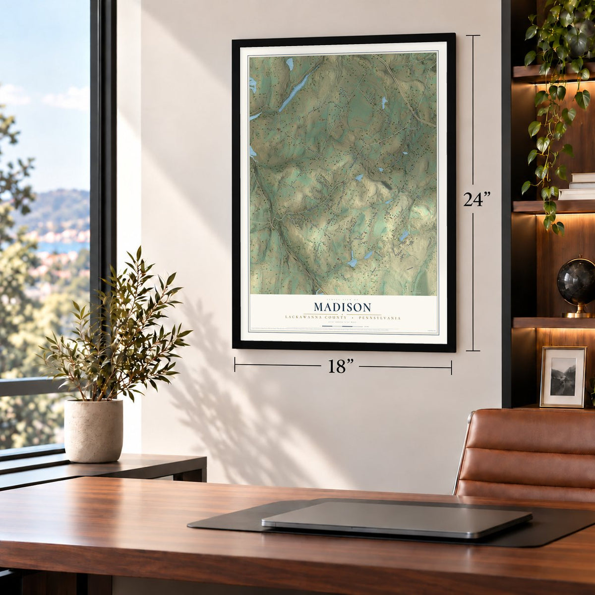 Madison, Lackawanna County, Pennsylvania map, 18 x 24 inch print in a black frame in a home office