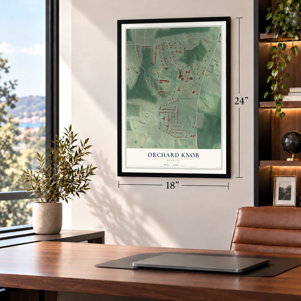 Orchard Knob, Georgia map, 18 x 24 inch print in a black frame in a home office