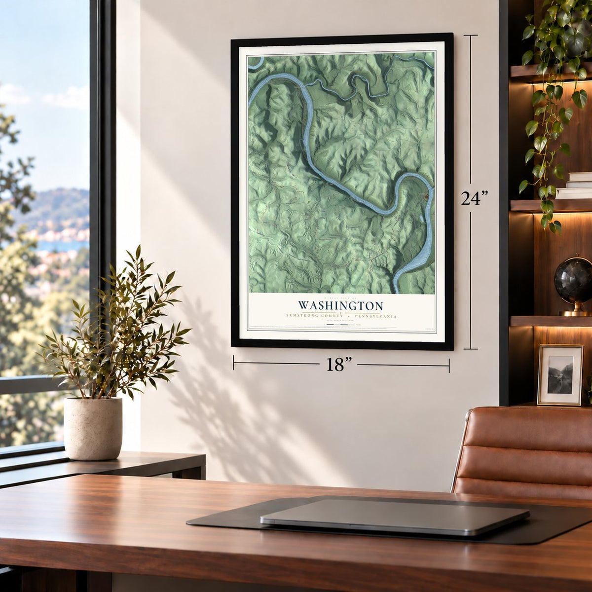 Washington, Armstrong County, Pennsylvania map, 18 x 24 inch print in a black frame in a home office
