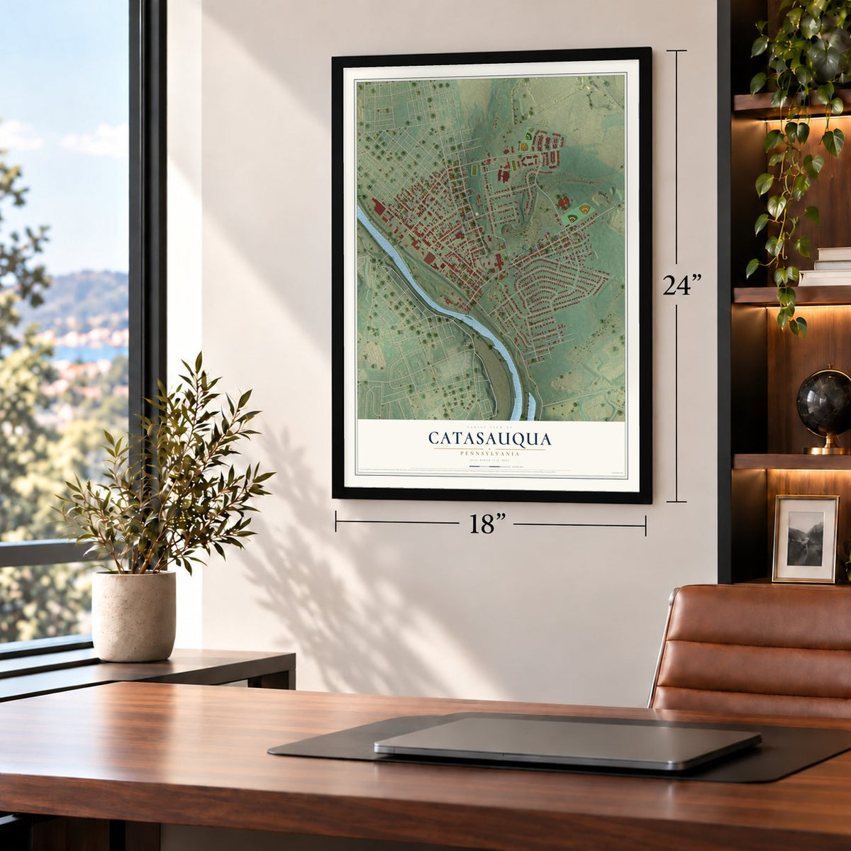 Catasauqua, Pennsylvania map, 18 x 24 inch print in a black frame in a home office