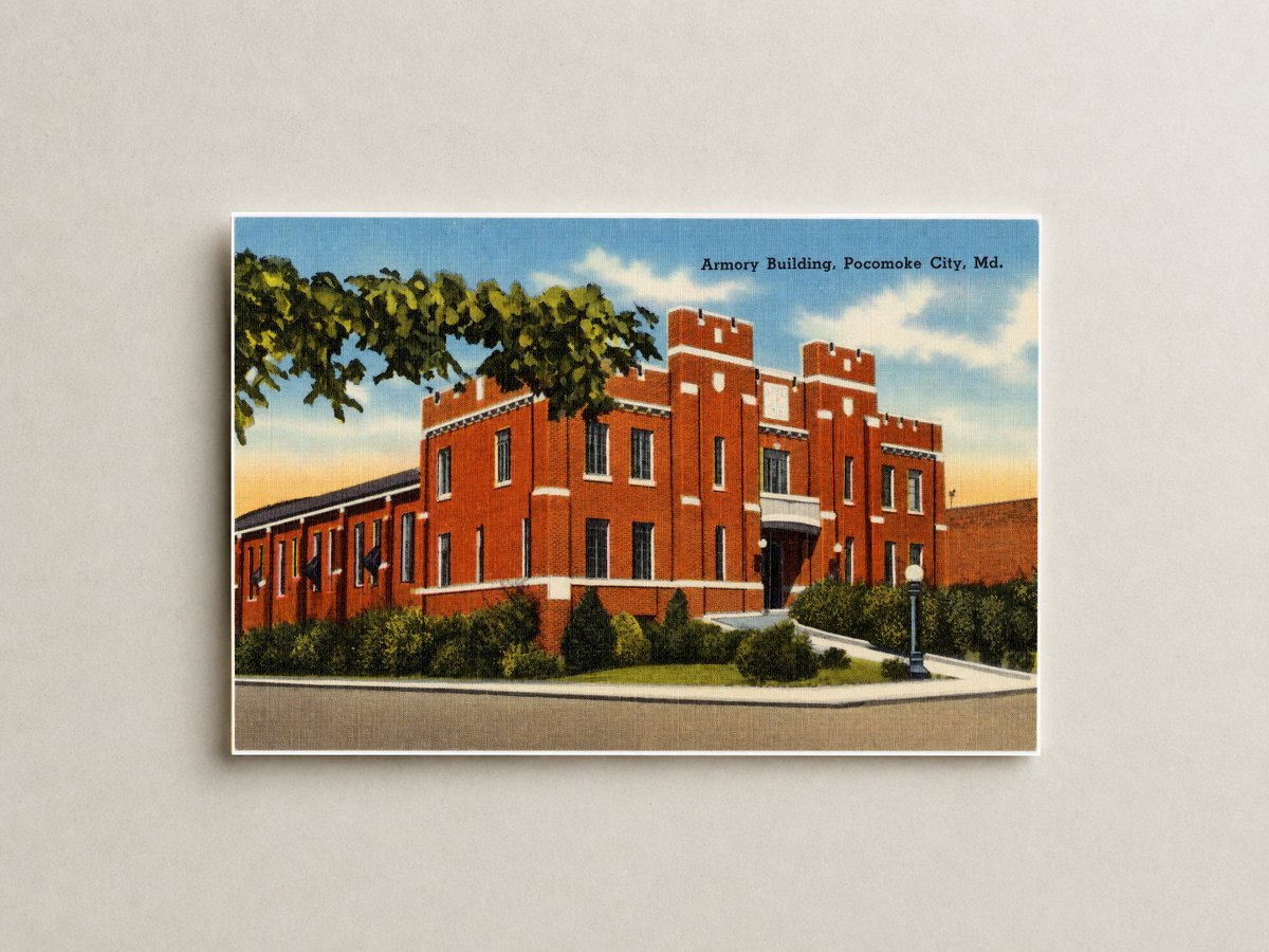 Armory building, Pocomoke City, MD — Vintage Maryland Postcard