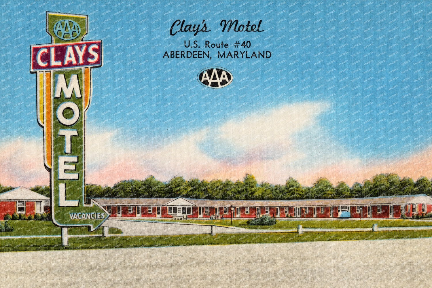 Clay's Motel, U. S. Route #40, Aberdeen, Maryland — Vintage Maryland Postcard
