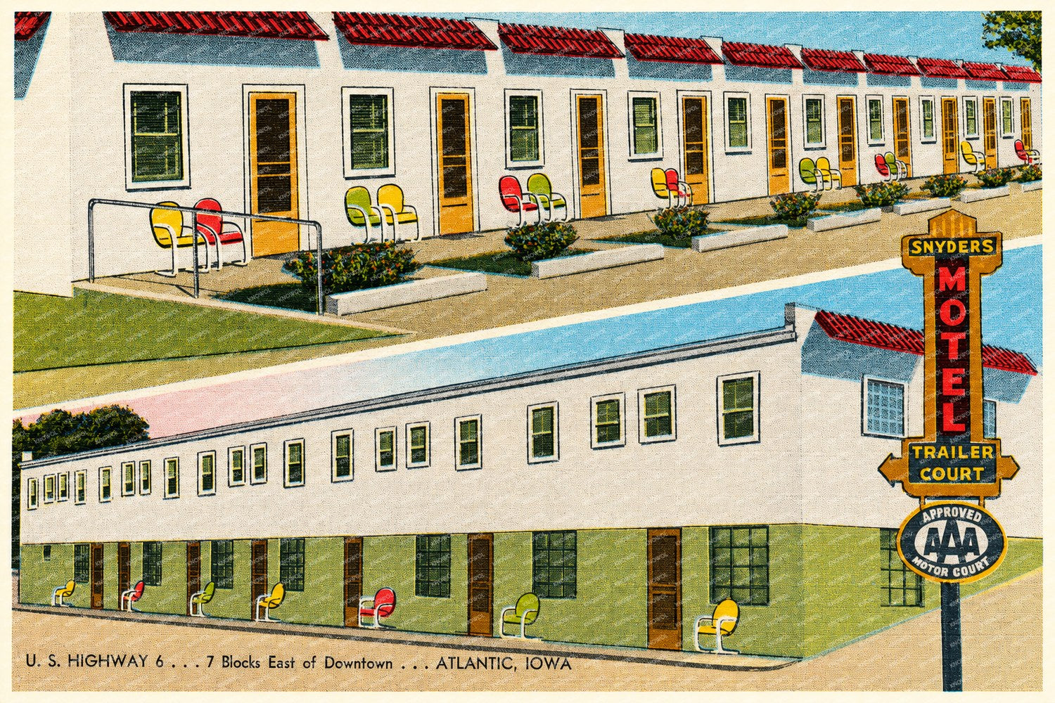 Atlantic, IA: Snyder's Motel, U. S. Highway 6... 7 blocks east of downtown... Atlantic