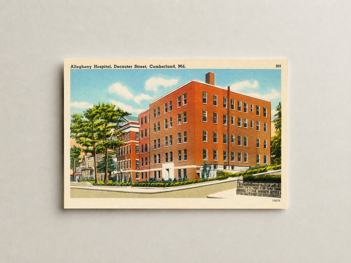 Allegheny Hospital, Decauter Street, Cumberland, MD — Vintage Maryland Postcard
