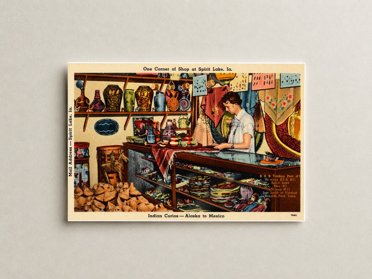 Spirit Lake, IA: One Corner of Shop at Spirit Lake, Ia., Indian Curios -- Alaska to Mexico