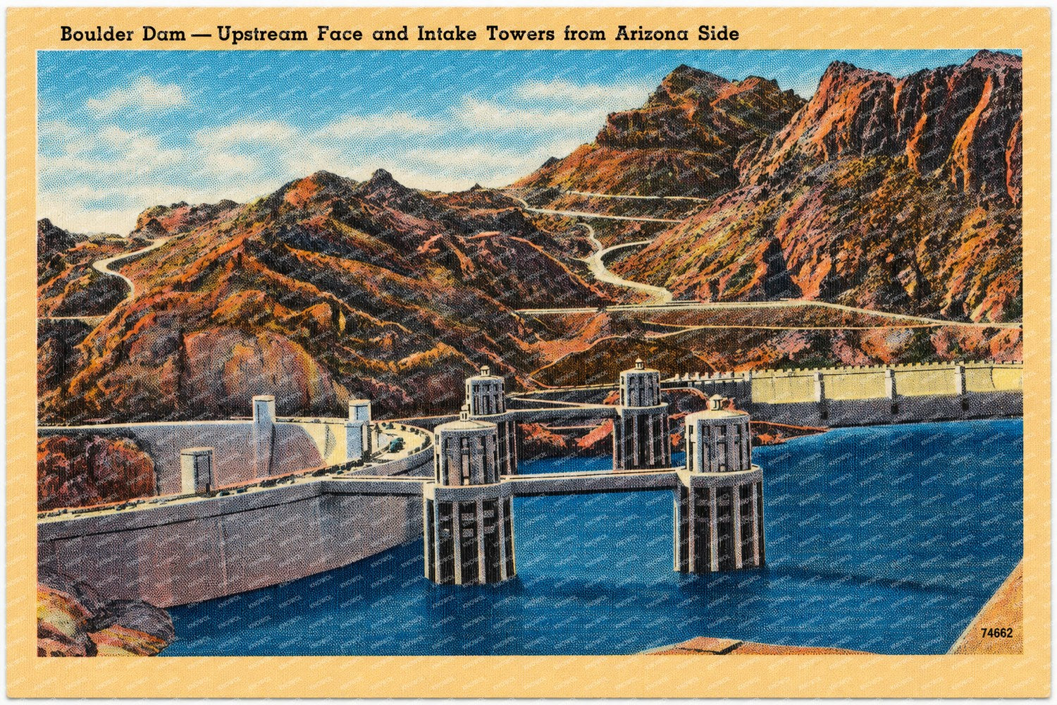 Hoover Dam, NV: Boulder Dam -- Upstream Face and Intake Towers from Arizona side