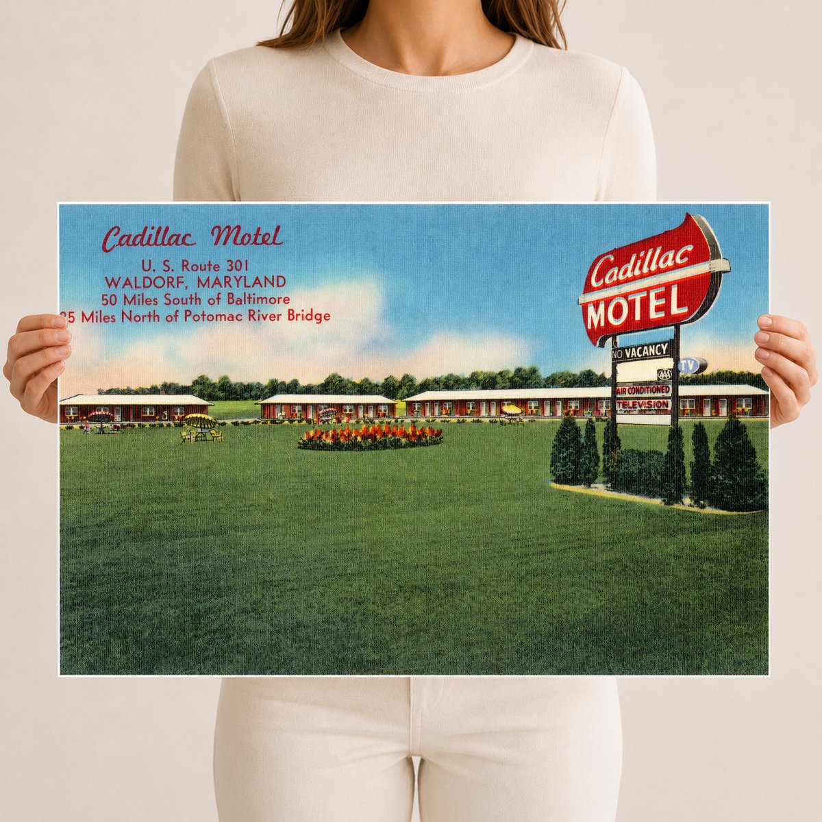 Cadillac Motel, U. S. Route 301, Waldorf, Maryland — Vintage Maryland Postcard