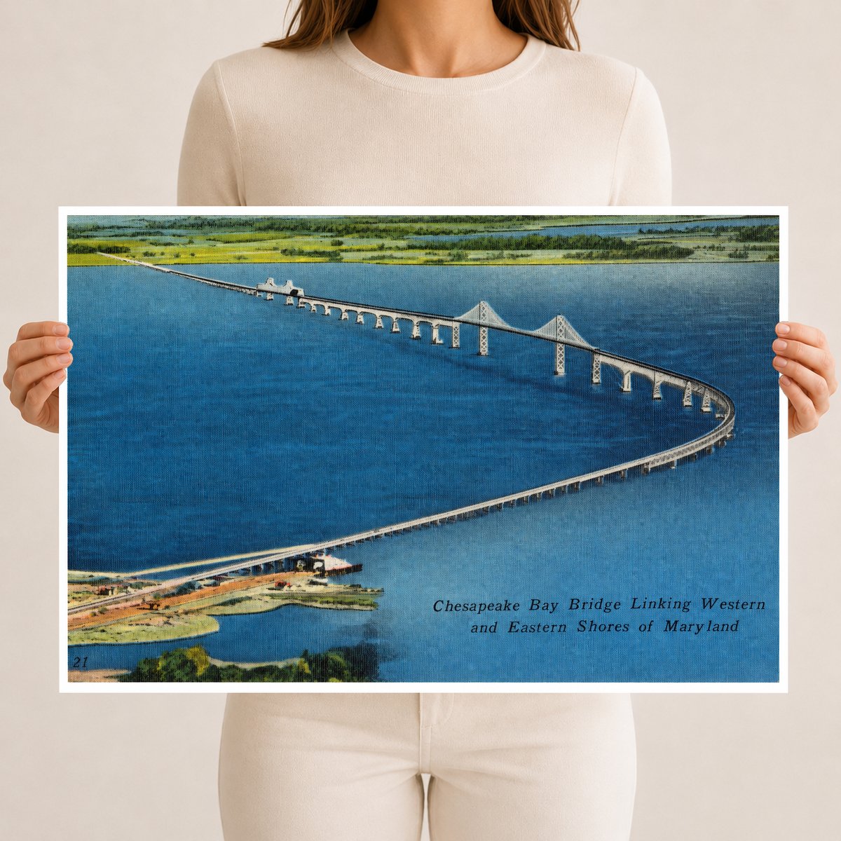 Chesapeake Bay Bridge linking western and eastern shores of Maryland — Vintage Maryland Postcard