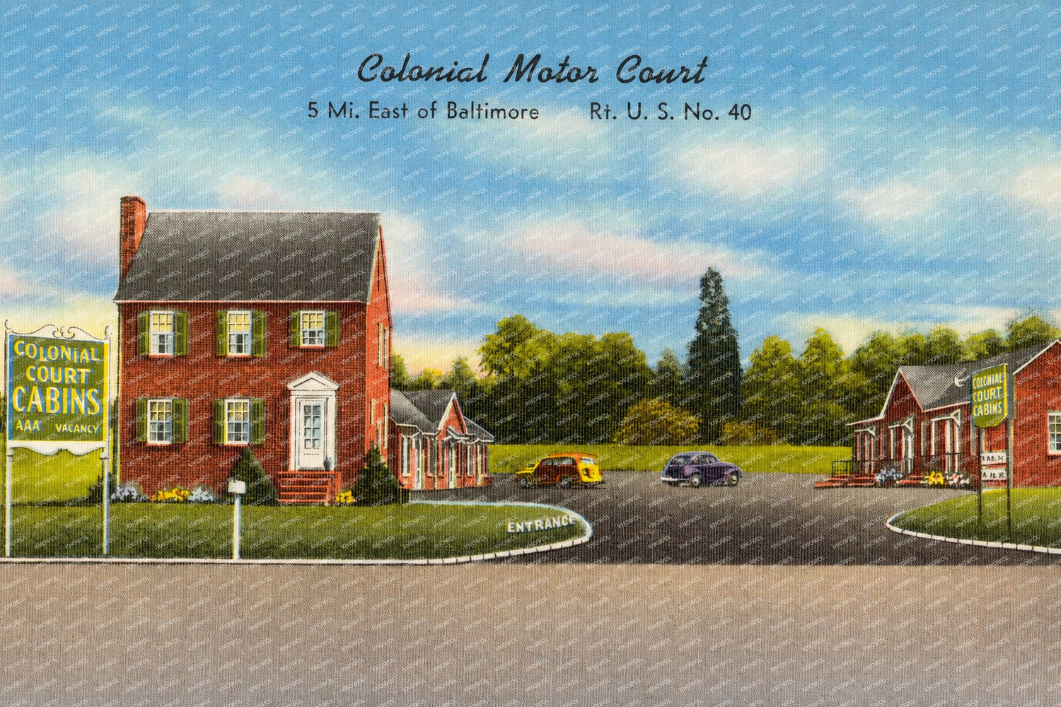 Colonial Motor Court, 5 mi. east of Baltimore, Rt. U. S. No. 40 — Vintage Maryland Postcard