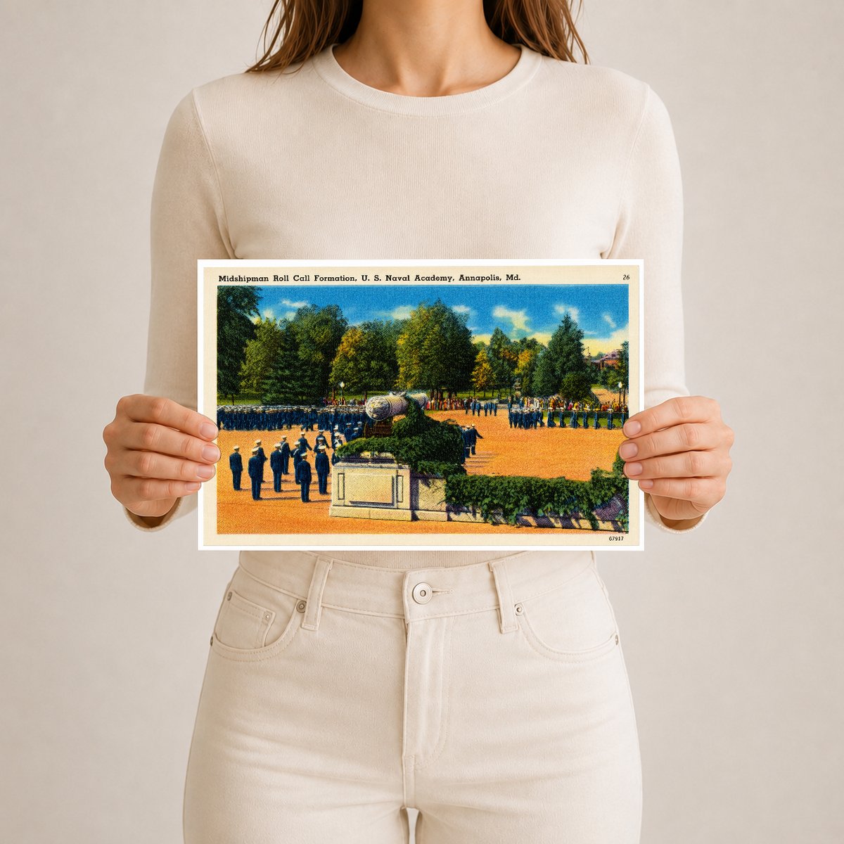 Midshipman roll call formation, U. S. Naval Academy, Annapolis, MD — Vintage Maryland Postcard